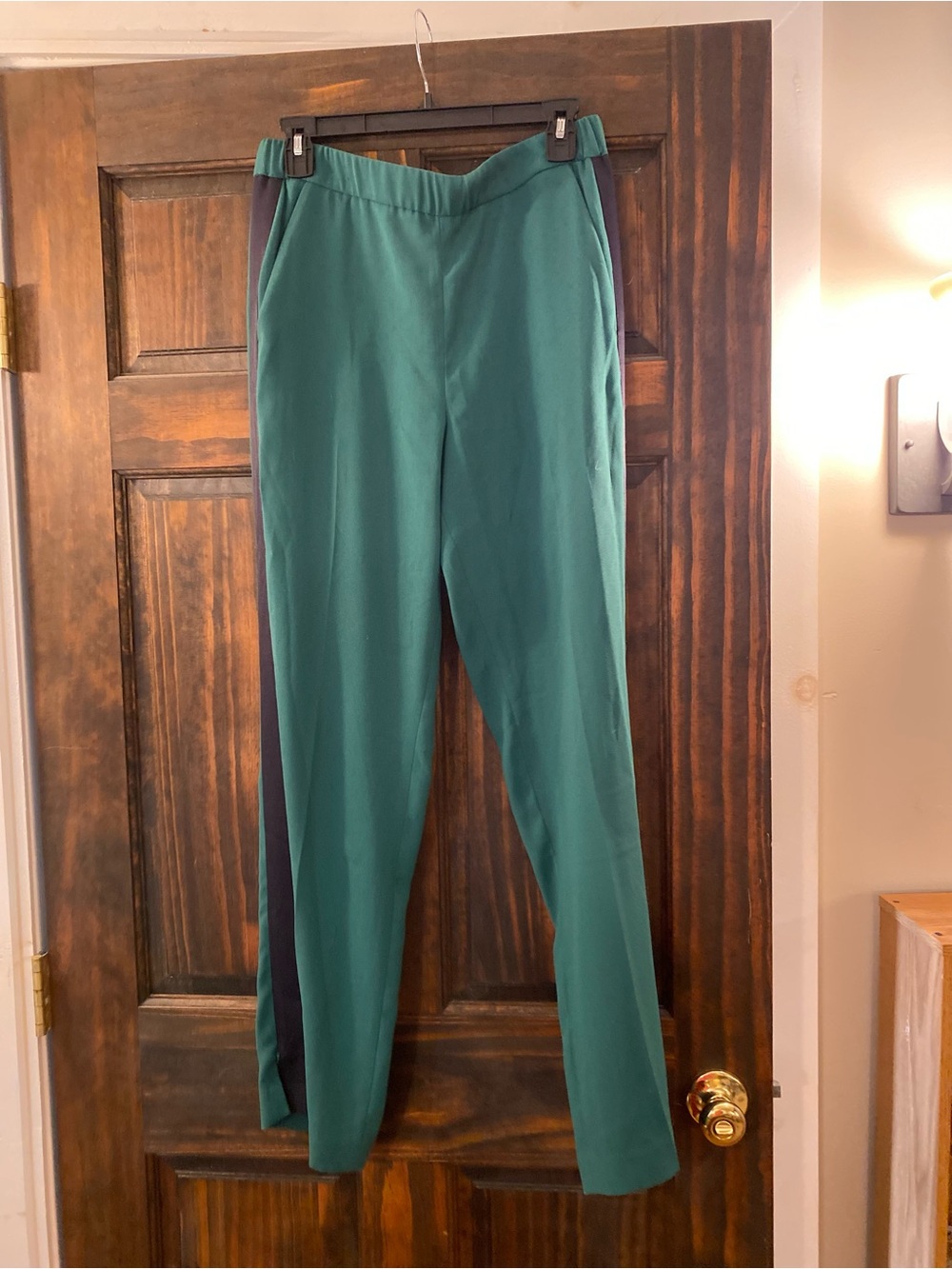 Green women’s Slim Dress Pants with Black Side Stripe